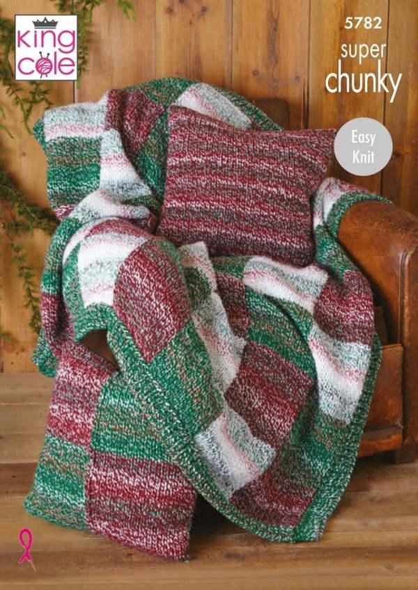King Cole Christmas Super Chunky Knitting Pattern 5782, Blankets, Cushions One Size - Easy