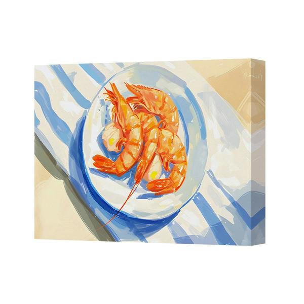 Benjamin Tate Design Vibrant Shrimp On Plate Abstract Canvas Wall Art Print