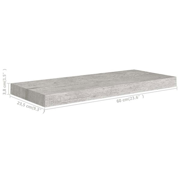 Berkfield Floating Wall Shelves 2 pcs Concrete Grey 60x23.5x3.8 cm MDF