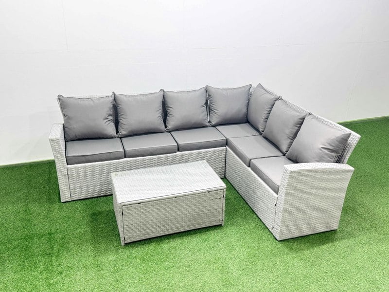 Fimous Garden Outdoor PE Rattan Furniture Sets 6 Seater Rattan Garden Sofa Coffee Table Set Light Grey Mixed