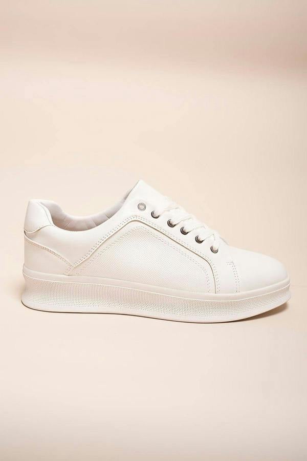 Noah Low Top Faux Leather Lace Up Trainers For Men - White