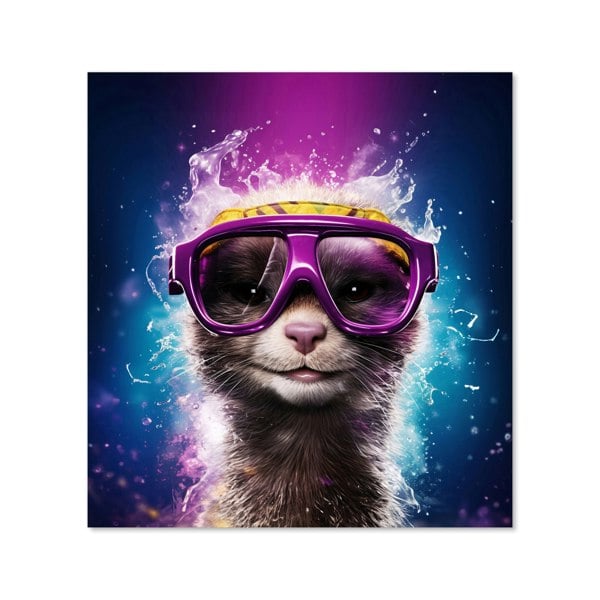 Warren Reed - Designer Splashart Ferret With Glasses Purple Kitchen Splashback