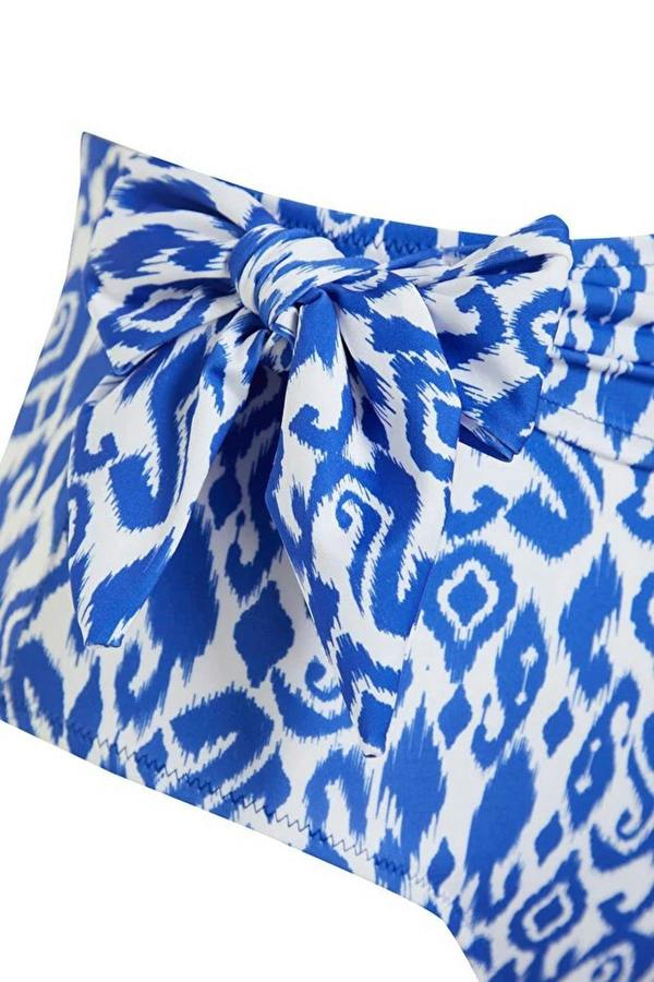WOVCOR Ethnic Patterned Tie-Up Hipster High-Waisted Bikini Bottom