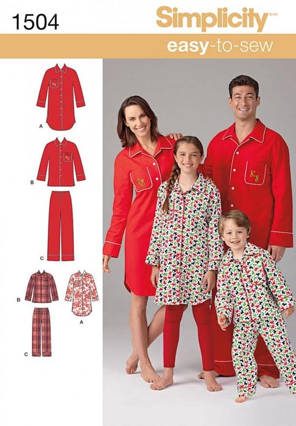 Simplicity Sewing Pattern 1504, Dresses, Trousers, Pyjamas, Tops for Kids, Men, Teenagers, Women, XS-S-M-L-XL - Easy