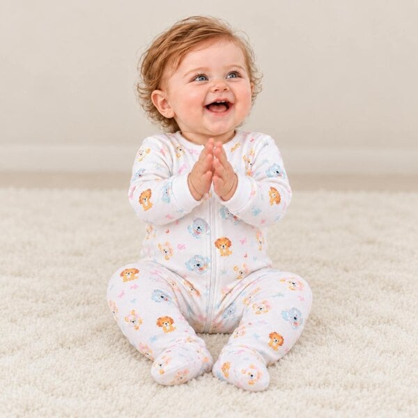 Mini Cuddles Puppy-Print Sleepsuit (White)