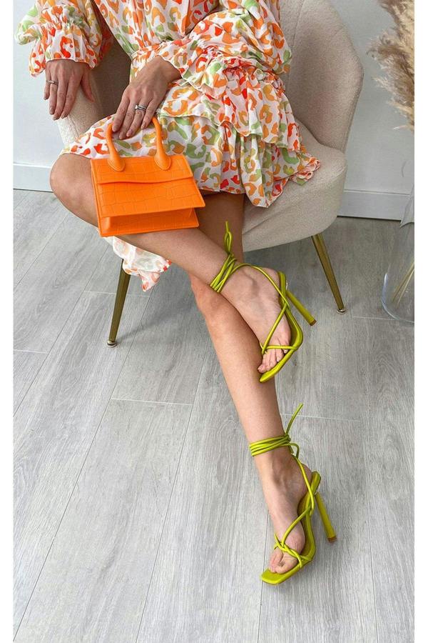 Beatriz Lace Up Heels - Lime