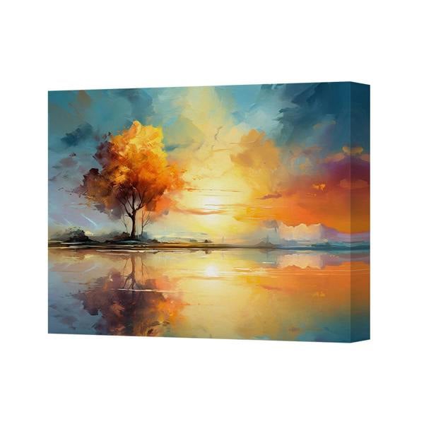Benjamin Tate Design Sunset Landscape Canvas Wall Art Painting With Tree Reflection