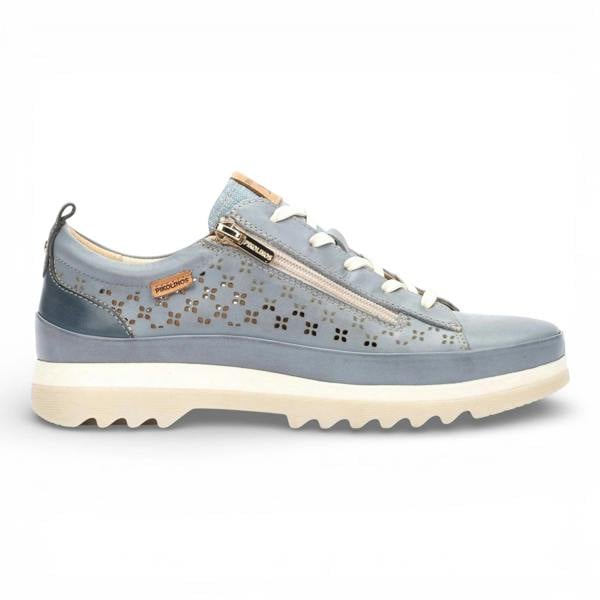 Pikolinos Vigo - Women’s Denim Blue Leather Lace Up Zip Sneakers