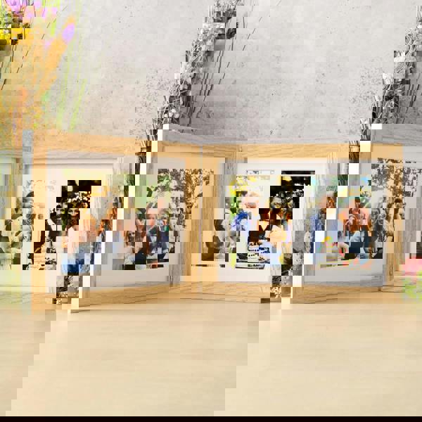 MijMoj Design Solid Oak Three Aperture Hinged Picture Frame - Natural Finish