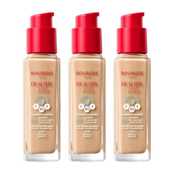 Bourjois Paris 3 x Bourjois Healthy Mix Clean and Vegan Foundation 30ml - 52W Vanilla