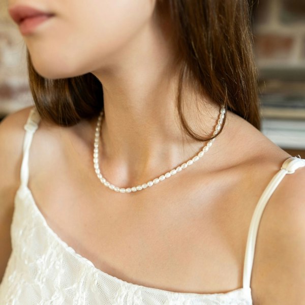 Spero London Natural Freshwater Real Seed Pearl Strand Necklace