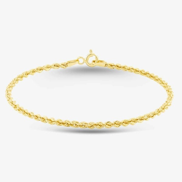 T. H. Baker 9ct Yellow Gold 18cm Hollow Rope Chain Bracelet 1.22.0781