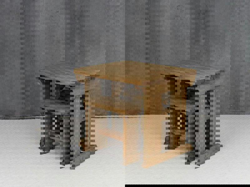 Yews Rounded Space-Saving Picnic Table and Benches Set – Rustic Finish Wooden Outdoor Dining Set for Gardens and Patios
