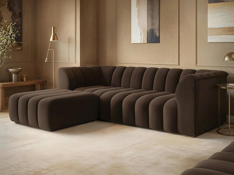 Halle 3 Seater Sofa with Footstool Brown Velvet