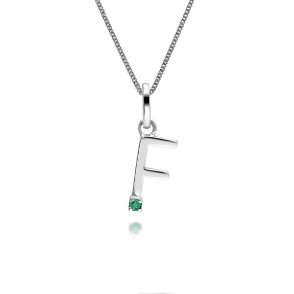 Gemondo Initial Emerald Letter Charm Necklace in 9ct White Gold