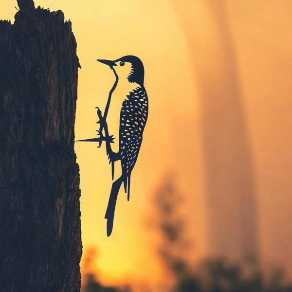 EDH Door Hardware Metal Woodpecker Tree Silhouette – 25cm x 9cm | Rustic Metal Bird Wall Art & Garden Ornament | Weatherproof Hanging Décor