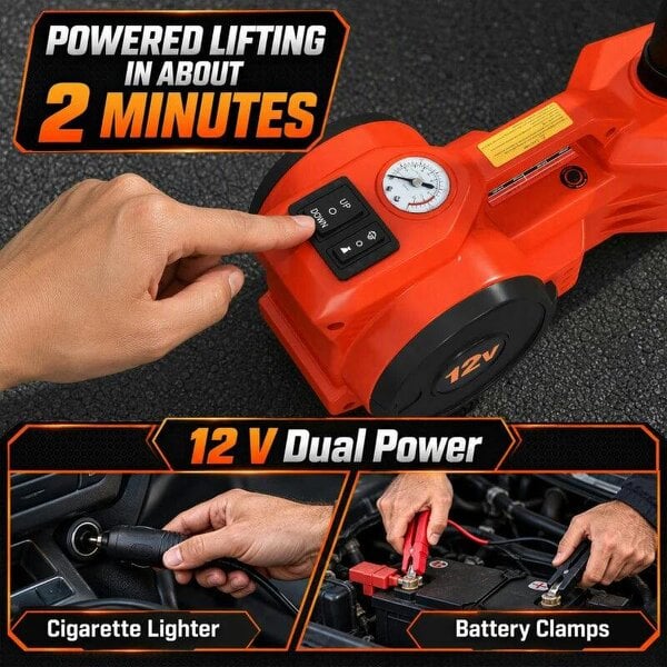 Electric Car Jack Kit, 5Ton 12V Electric Hydraulic Car Jack Lift with 15.5-45 cm Lift, Air Pump, Reflective Case, Orange