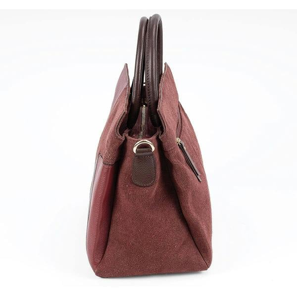 Pia Burgundy Leather Top-Handle Bag, Patchwork Design with Gold Fittings