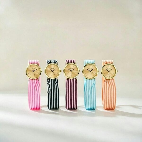 The Colourful Aura Brown Stripe Cloth Changeable Cotton Tie Knot Strap Geneva Boho Wristwatch