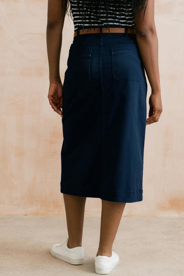 Lily & Me Morwenna Stretch Twill Midi Skirt Navy