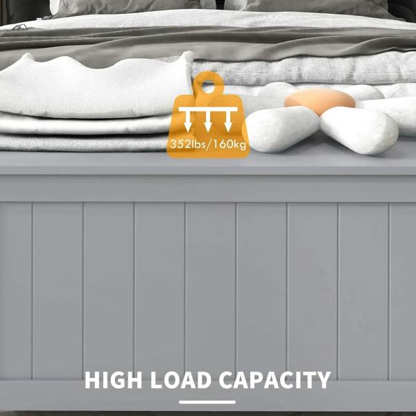 Grey toy storage chest with open lid and paneled front design