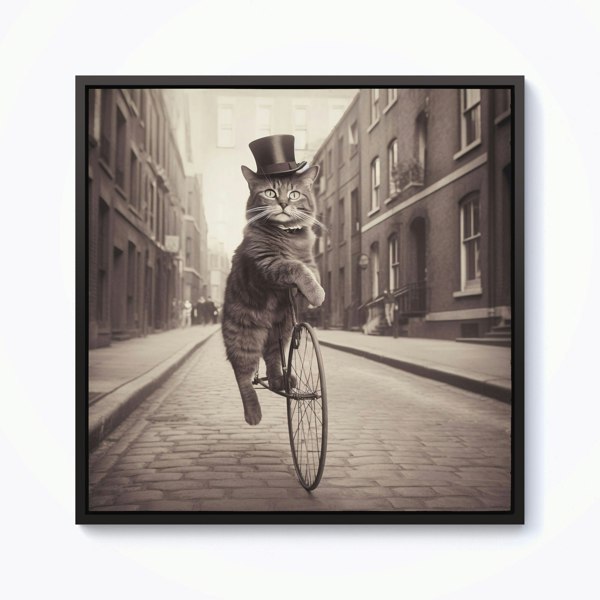 Warren Reed Victorian Cat Riding A Bike Framed Canvas