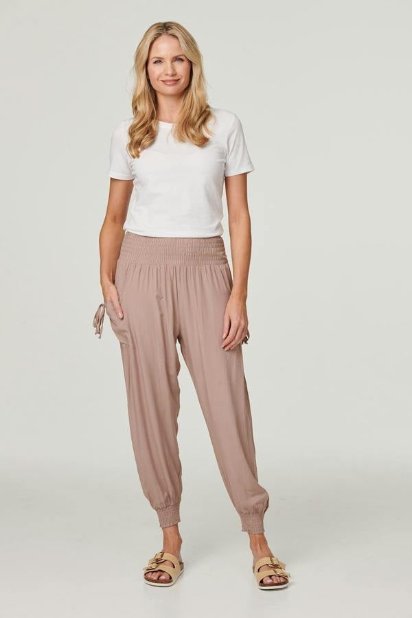 Brown | High Waist Pull On Tapered Pants