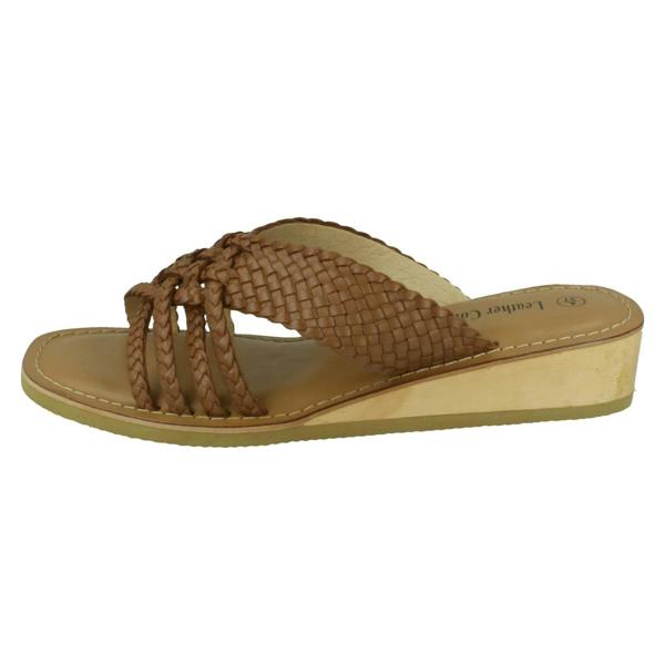 Leather Collection Ladies Leather Collection Low Wedge Platform Sandals F00422