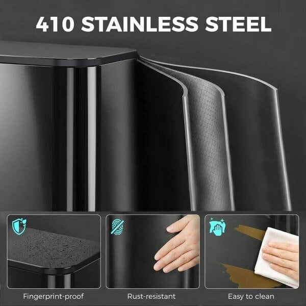 50L Kitchen Bin, Metal Pedal Rubbish Bin with Soft Close and Stay-Open Lid, Removable Inner Bucket, High Gloss Black