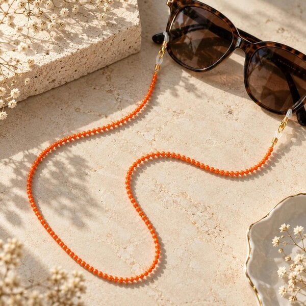 The Colourful Aura Orange Beaded Soft 65 cm Glass Chain Lanyard Holder