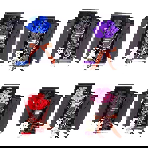 Valentine's Day Artificial Flowers 7 Rose Bouquet Gift Box Teddy Bear Flower Creative Valentine's Day Gift Home Decor