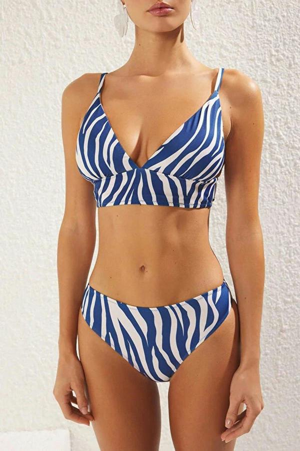 WOVCOR Patterned Triangle Covered Bikini Top