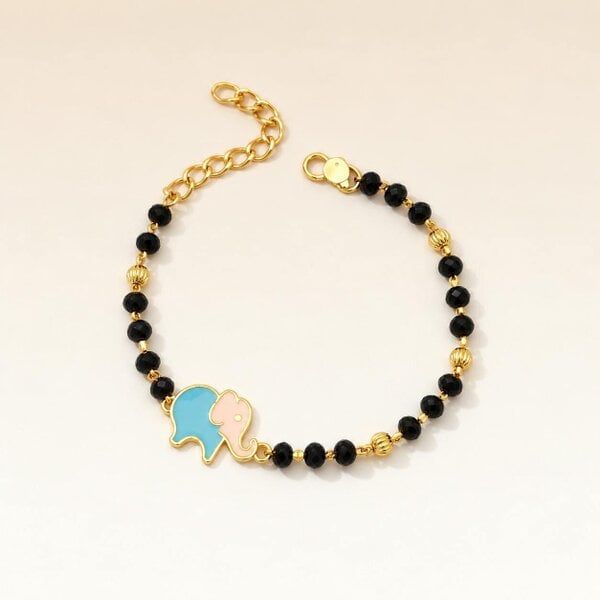 The Colourful Aura Black Beaded Elephant Charm Kids Nazaria Bracelet
