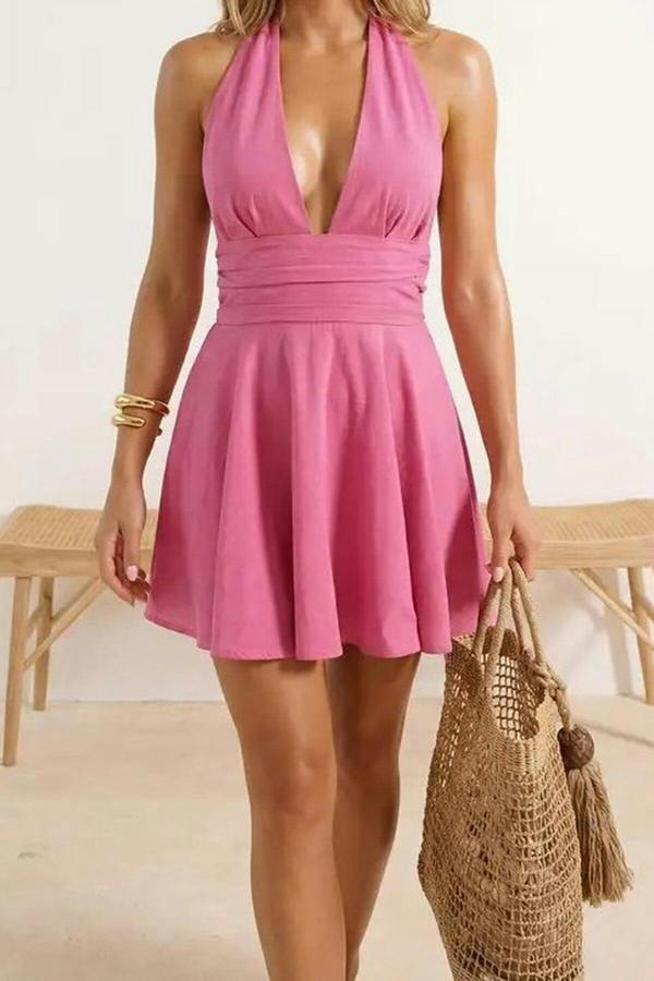 WOVCOR Woven V-Neck Super Mini Gathered Detail 100% Cotton Beach Dress