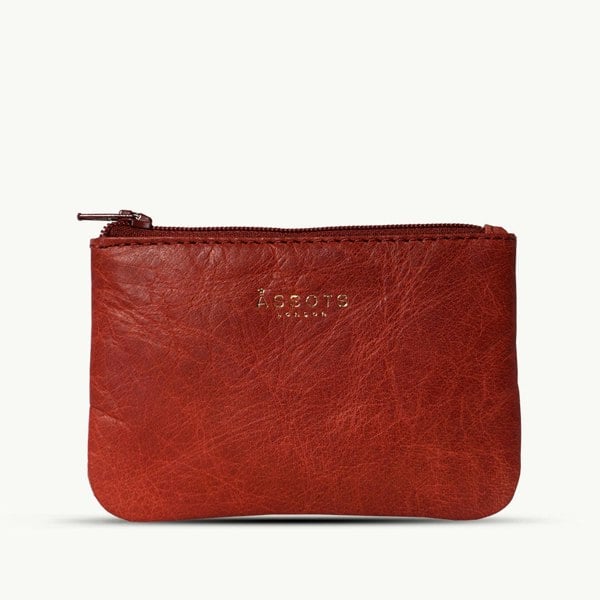Assots London 'Poppy' Red Full Grain Leather Zip Top Coin Purse