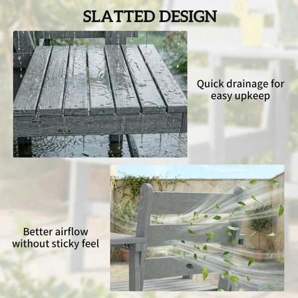 Outdoor Garden Loveseat, Embossed Wooden Jack and Jill Garden Seat with Integrated Table, Grey
