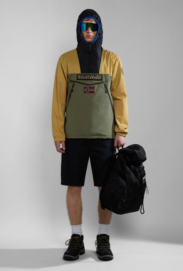 Napapijri Men's Rainforest Ripstop Anorak Jacket - Green / Yellow