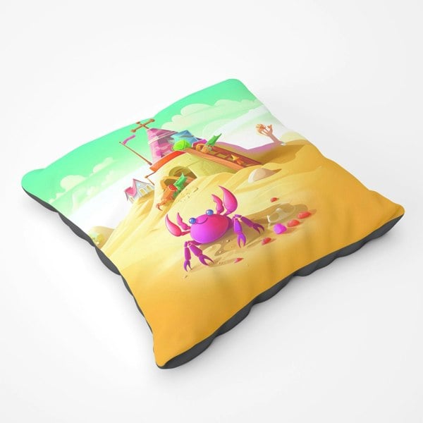 Warren Reed Pink Crab On A Beach Holiday Floor Cushion