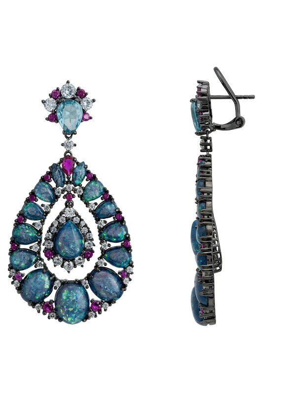 Latelita Paloma Green Opal Drop Earrings Oxidised