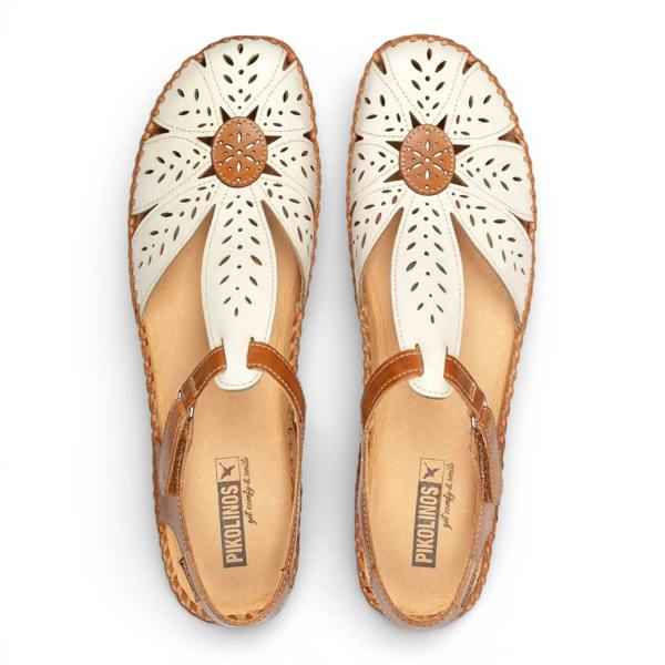 Pikolinos P-Vallarta - Women’s Tan Cream Leather Wedge Sandals