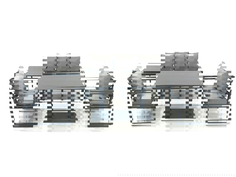 Fimous Outdoor Aluminium Garden Furniture Set with Adjustable Rising Lifting Dining Table 3 Seater Sofa 2 Chair Side Table Dark Grey
