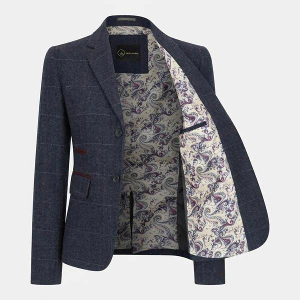 TruClothing TPW-32 - Women's Navy Wool Blend Tweed Blazer Waistcoat