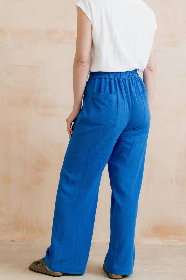 Lily & Me Grace Wide Leg Linen Blend Trousers Cobalt