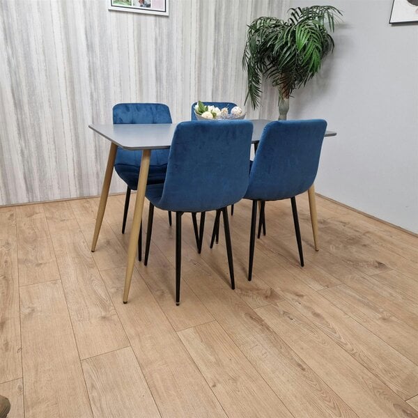 Kosy Koala Wooden Dining Table Set for 4 Grey Wooden Table and 4 Blue Velvet Chairs
