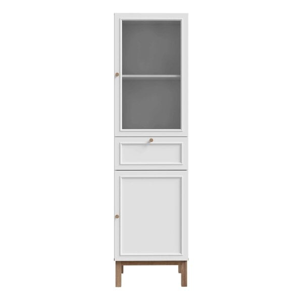 Wyld Haus Niva Light Grey and Natural Oak Effect Display Cabinet 2 Doors 1 Drawer