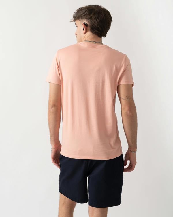 back shot of model wearing a Lacoste Mens Crew Neck Pima Cotton Jersey T-Shirt in Miami UI2