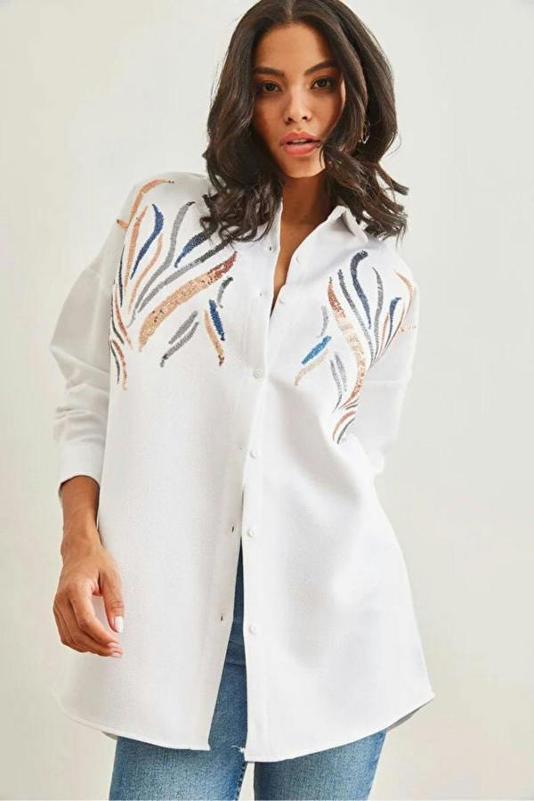 Hoxton Gal Sequin-Embellished Wool-Effect Oversized Winter Shirt