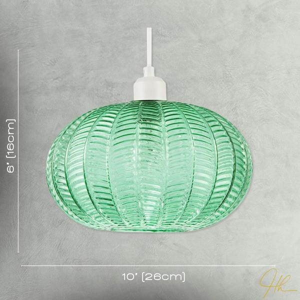 Emerald Green Glass Globe Pendant Light Shade with 3D Vertical Ribbing Image 7