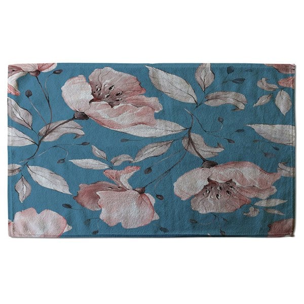 Benjamin Tate Design Pink Flowers on Blue (Bath Towel)