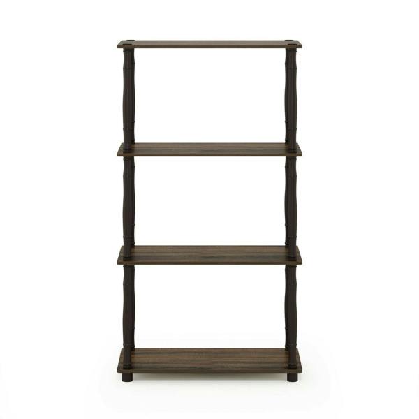 WALPLUS Turn-N-Tube 4-Tier Multipurpose Shelf Display Rack with Classic Tubes, Walnut/Brown perfect for organized storage and display